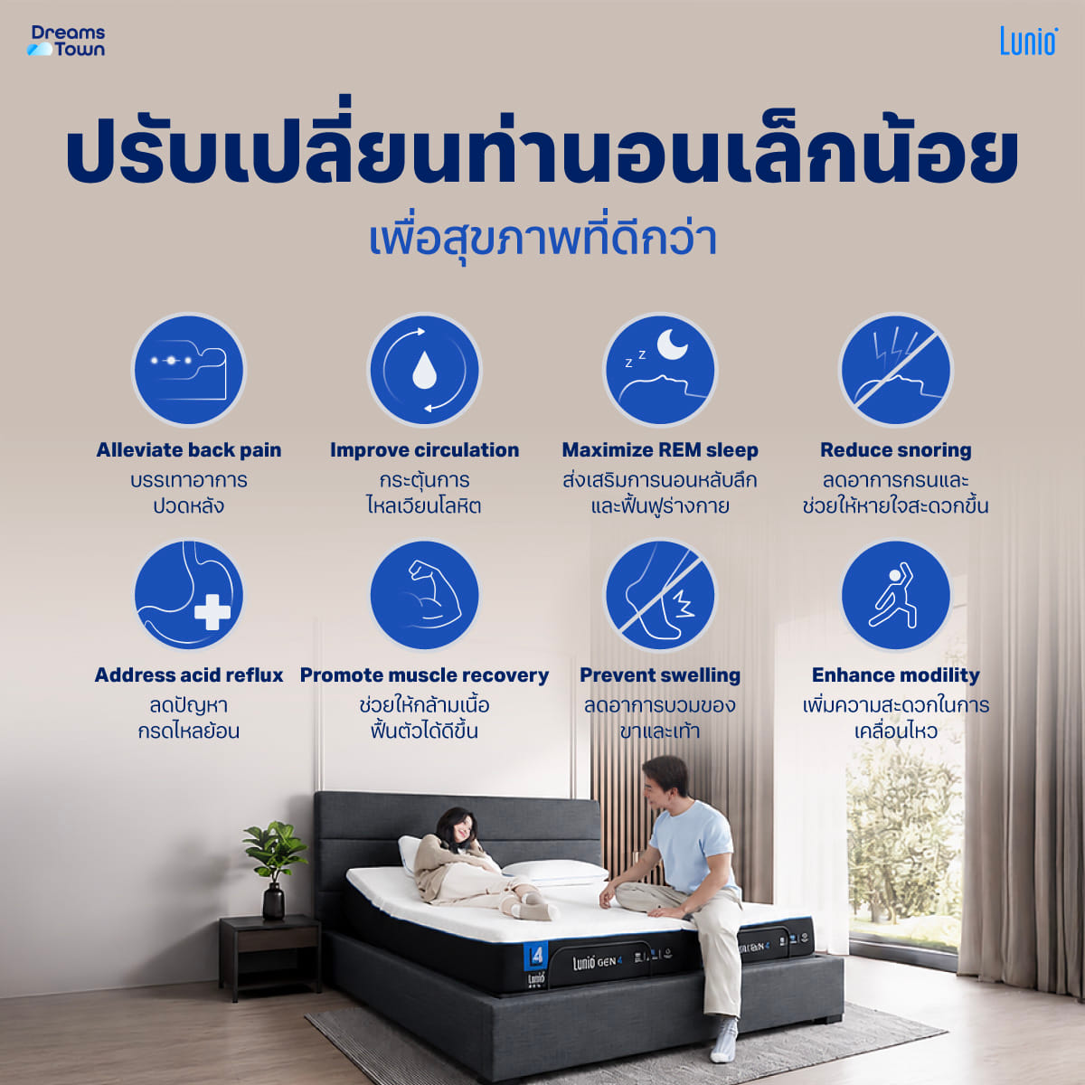 เตียงปรับระดับไฟฟ้า 6ฟุต LUNIO SMART RISE ADJUSTABLE BED (3ฟุต2หลัง)_4